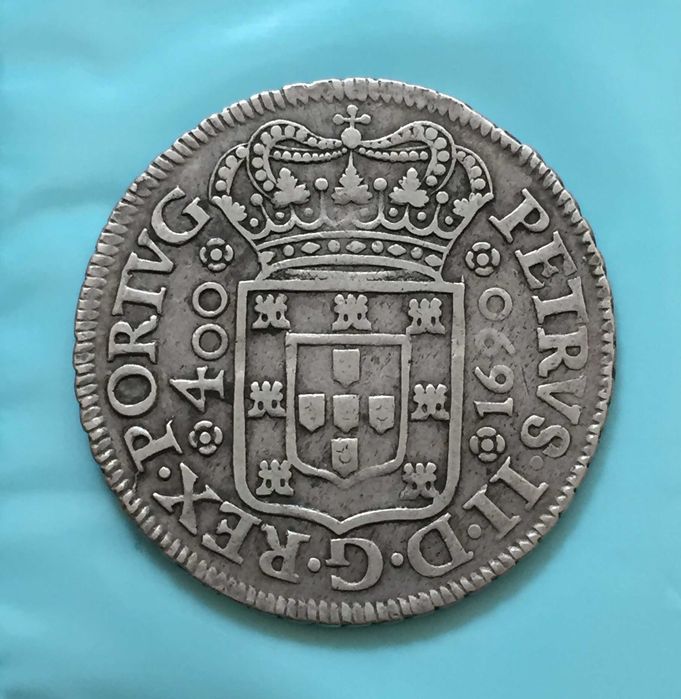 D. PEDRO II Cruzado Novo (480 Réis)  PORTO 1690 - Eixo Vertical