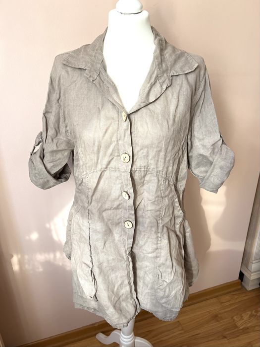 Koszula lniana narzutka na guziki boho do pracy na co dzień vintage