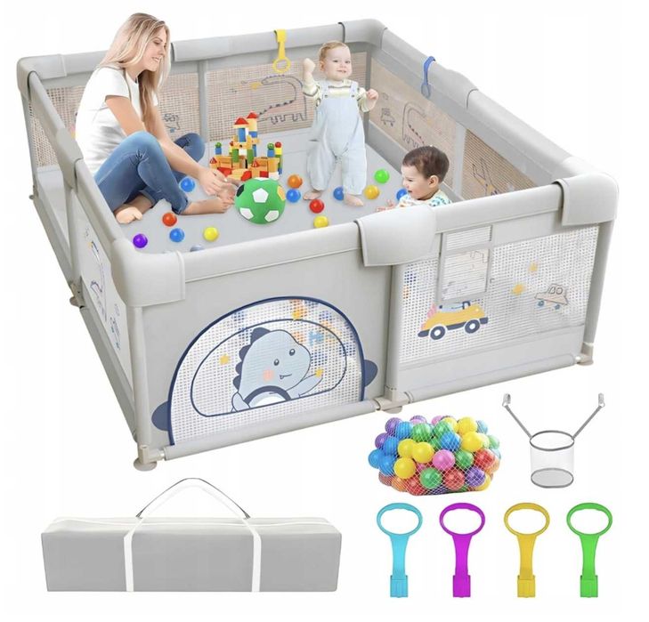 Kojec dla niemowląt 180 x 200 cm szary dla dzieci