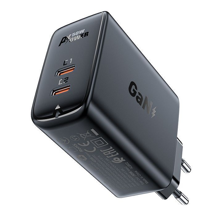 Acefast A29 Pd50W Gan (Usb-C+Usb-C) Dual Port Charger Black