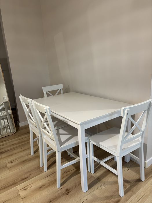 Stół biały do jadali do salonu 4 krzesła styl skandynawski ZESTAW