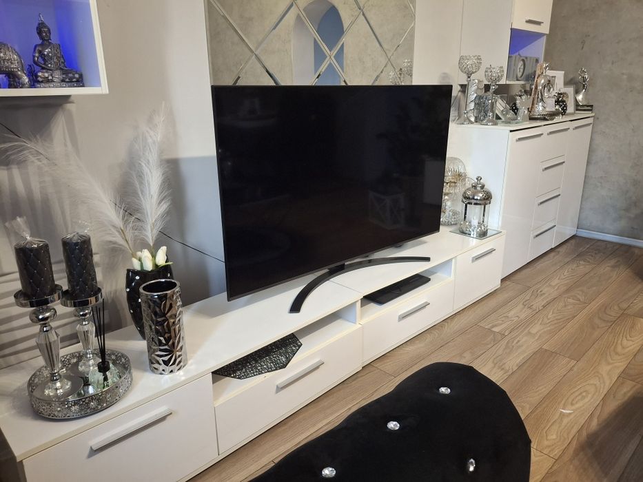 Nowoczesny zestaw mebli 2x komoda 135cm +2x szafka RTV biały połysk sa