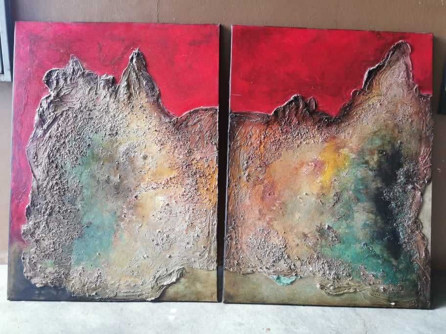 Pintura acrílico em relevo  - 2 quadros  Célia Thyola