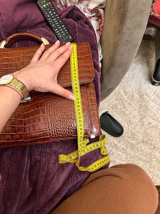 Ekskluzywna Aktówka Damska - Wzór Krokodyl, Brązowa