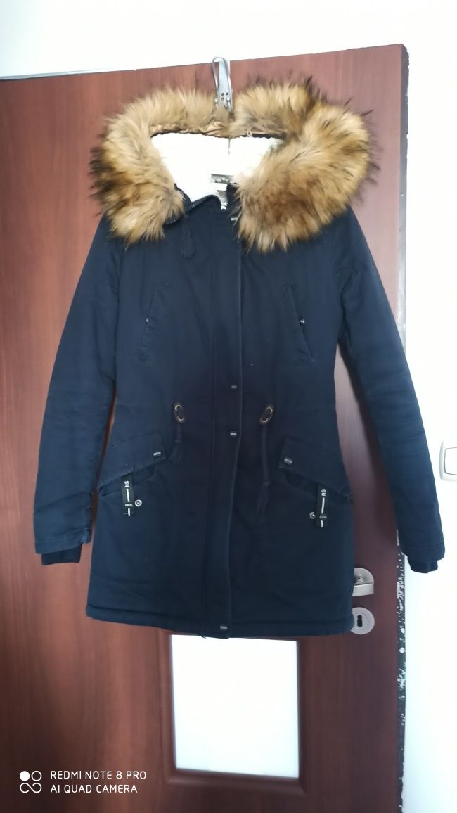 Kurtka parka zimowa  ciepła damska granatowa