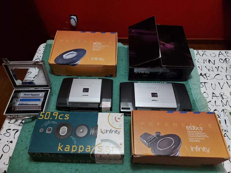 Colunas amplificador condensador subwoofer ler texto