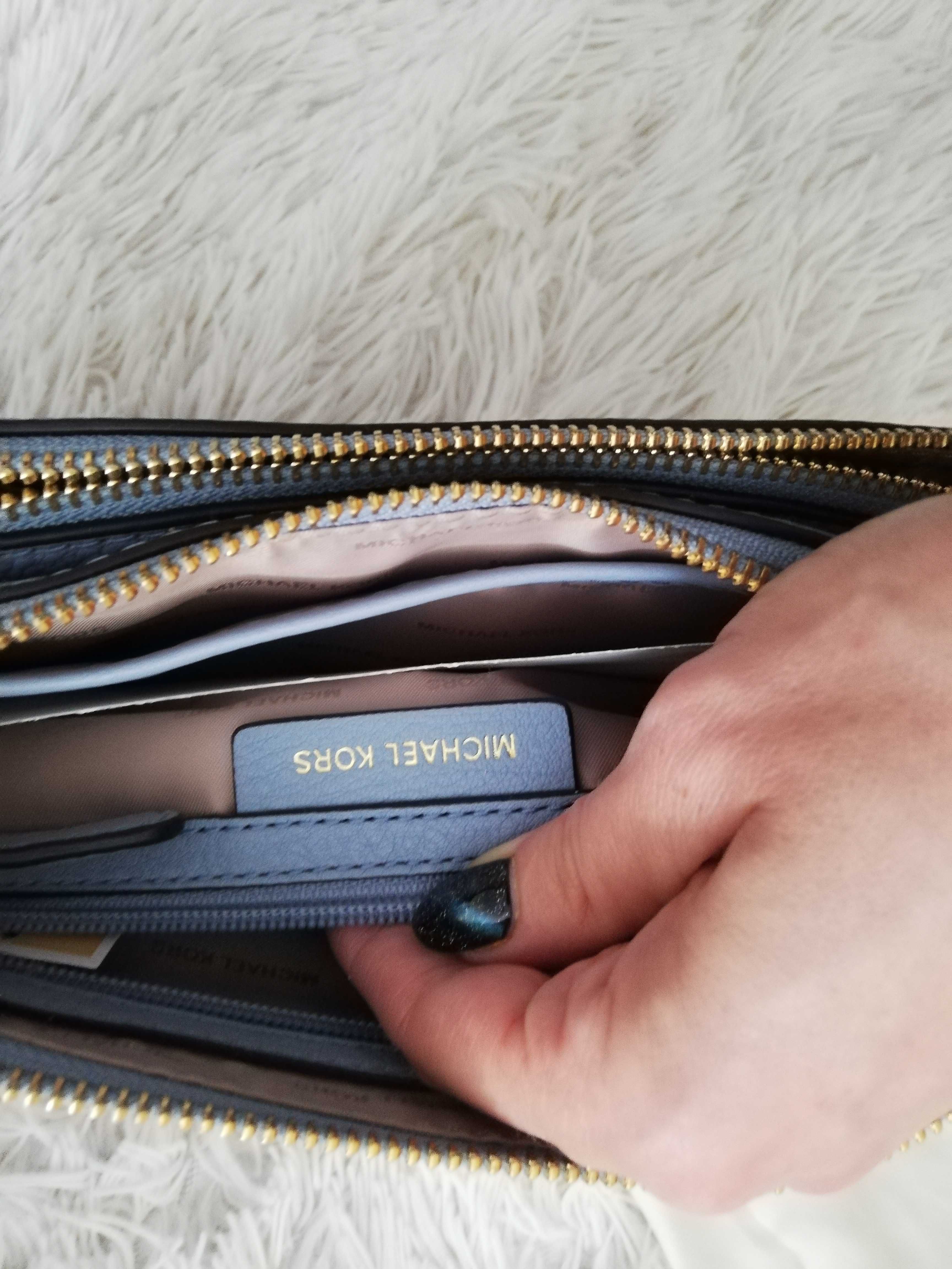 torebka Michael Kors skórzana niebieska crossbodies podwójna