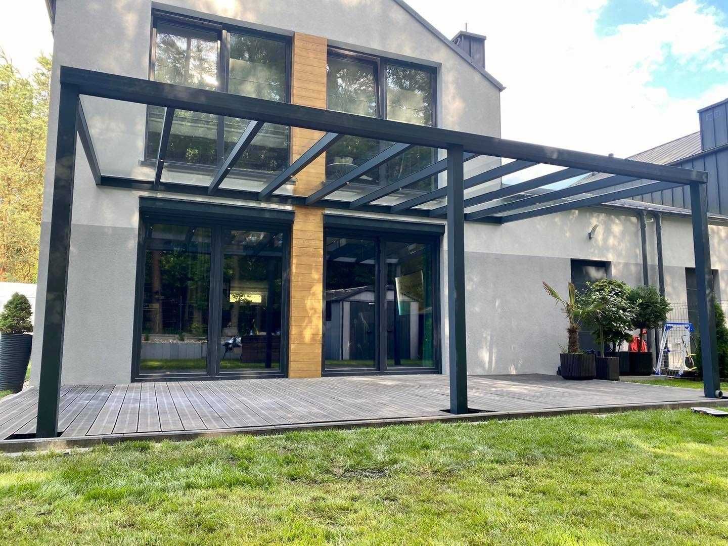 Zadaszenie tarasu aluminium szkło poliwęglan szklane ściany pergola