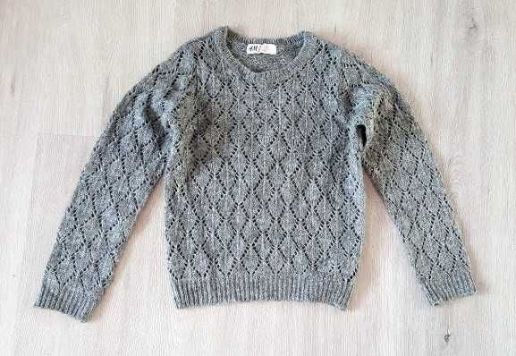 H&M szary ażurowy sweterek 122-128