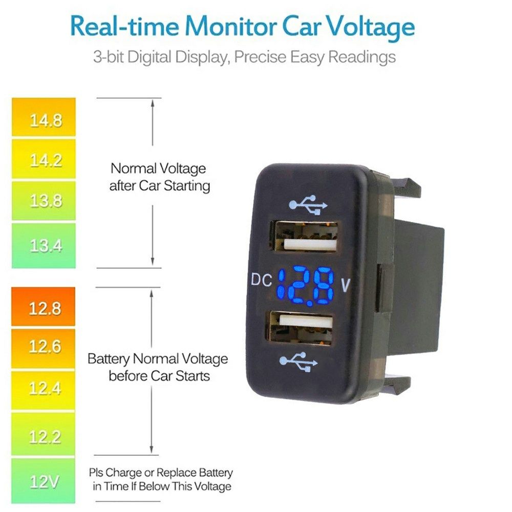 USB ЮСБ зарядка в авто 12-24v врезная с вольтметром