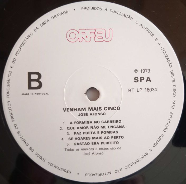 José Afonso	- - - - -		Venham Mais Cinco	- - - - -	LP
