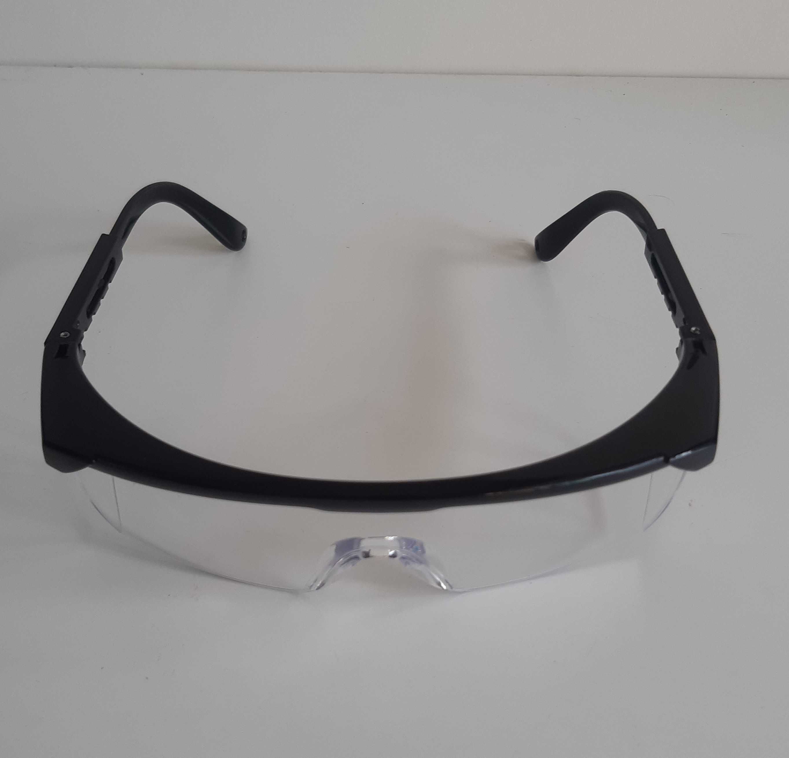 Óculos de Protecção Novos Pretos Transparentes Qualidade Adulto