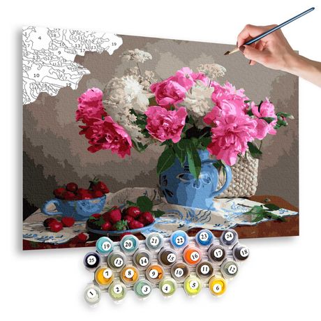 Obraz Malowania po numerach 40x50 na blejtramie Kwiaty i truskawki