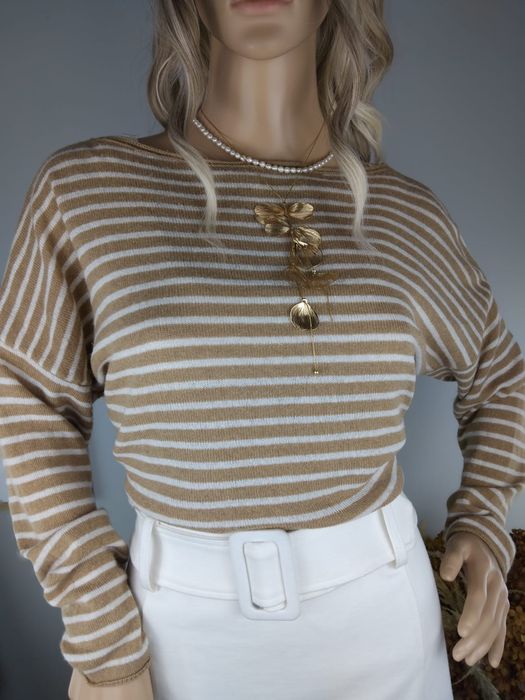 Kaszmirowy sweter w paski wełniana bluza wiskozowa dzianinowa bluzka M