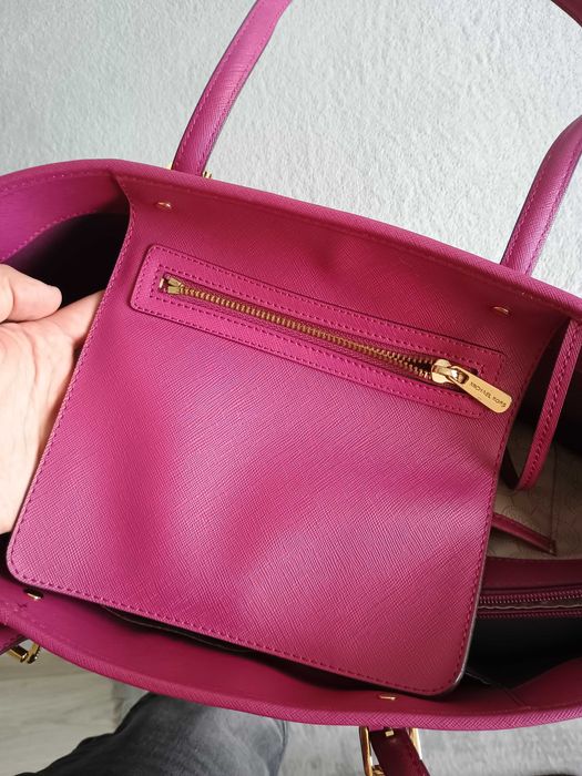 Oryginalna skórzana duża, pojemna torba shopper MK Michael Kors fuksja