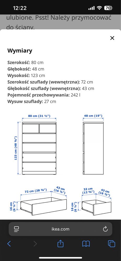 Komoda Ikea Malm 6 szuflad