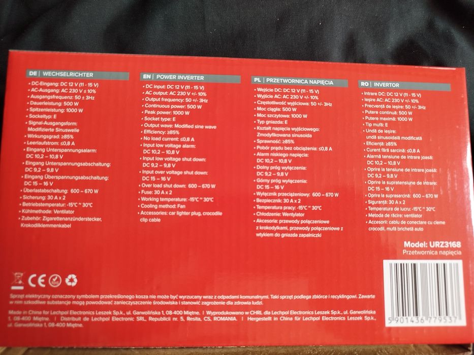 Przetwornica rebel 500W 12V/230V