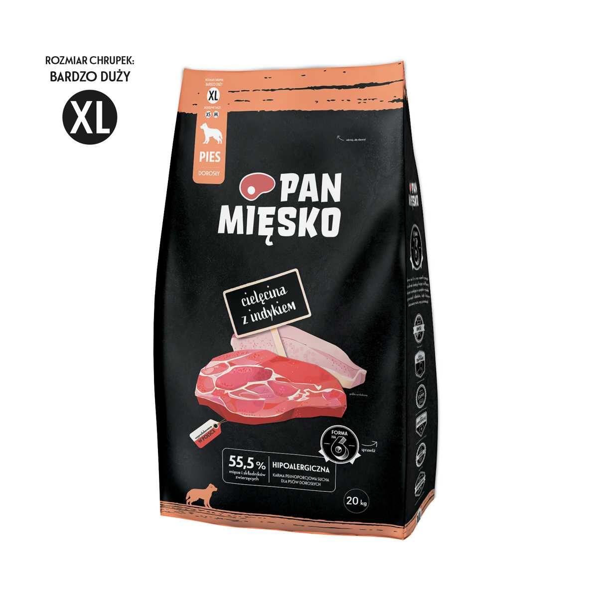 Pan Mięsko karma sucha dla psa Cielęcina z indykiem chrupki XL 20KG