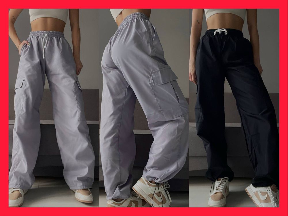 Штани Карго з кішенями‼️ Спортивные женские широкие брюки плащевка