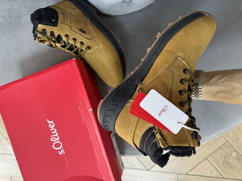 Wysokie Zimowe Trapery Męskie S.Oliver Brązowe Ocieplane Trzewiki