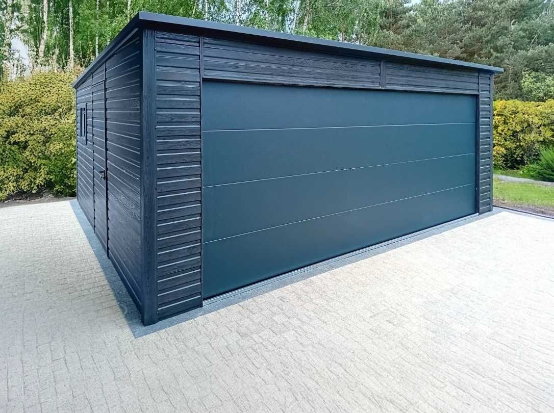 Garaż blaszany 6x5, brama segmentowa, wzmocniona konstrukcja