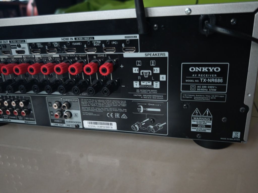 Onkyo TX-NR686 amplituner wzmacniacz kino domowe 7.1 165W Bluetooth