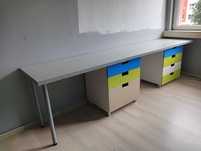 Biurko, ikea, szafki, 280cm, blat białe, jasne.