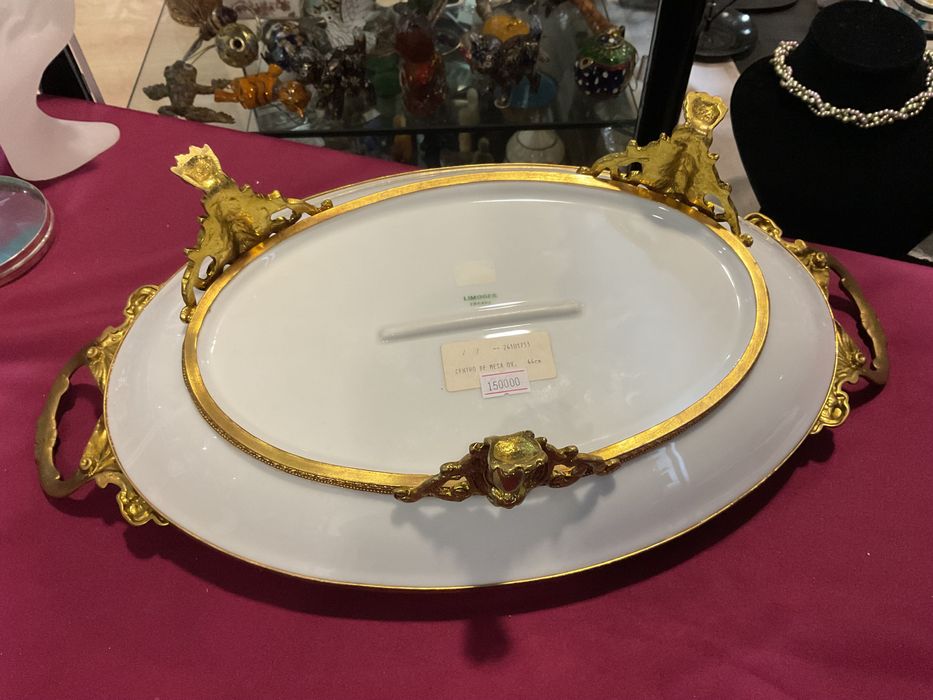 Centro de mesa francês 44x22cm porcelana vintage