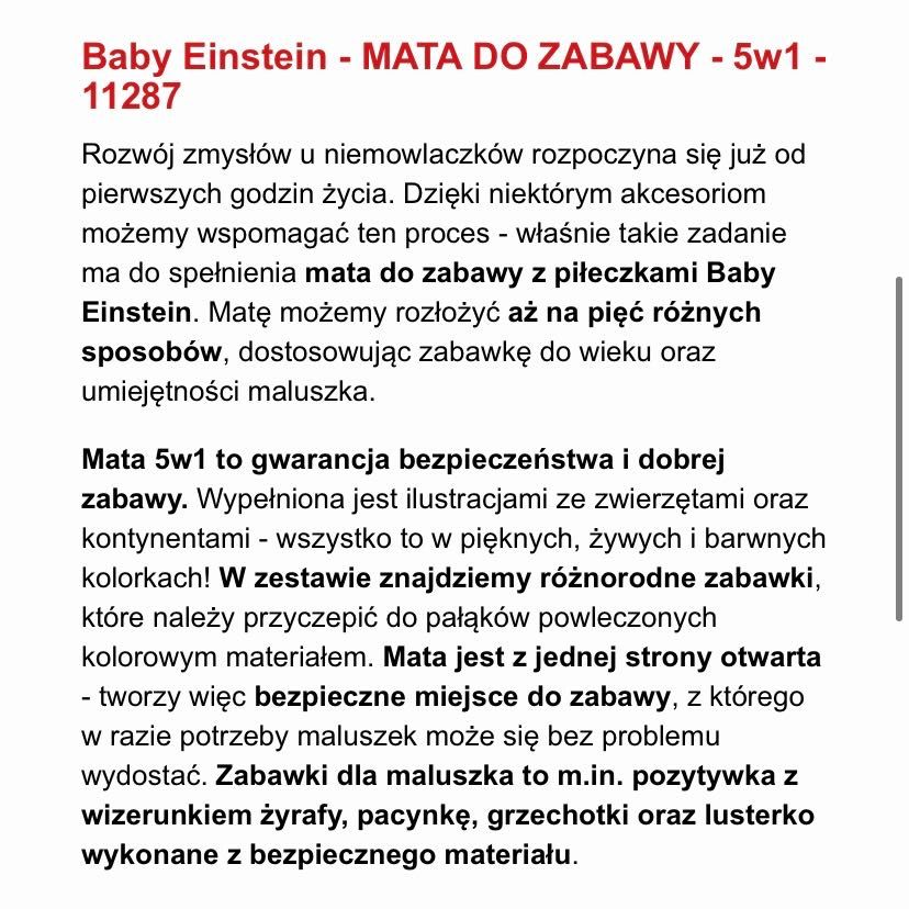 Baby Einstein Mata do zabawy - edukacyjna 5w1