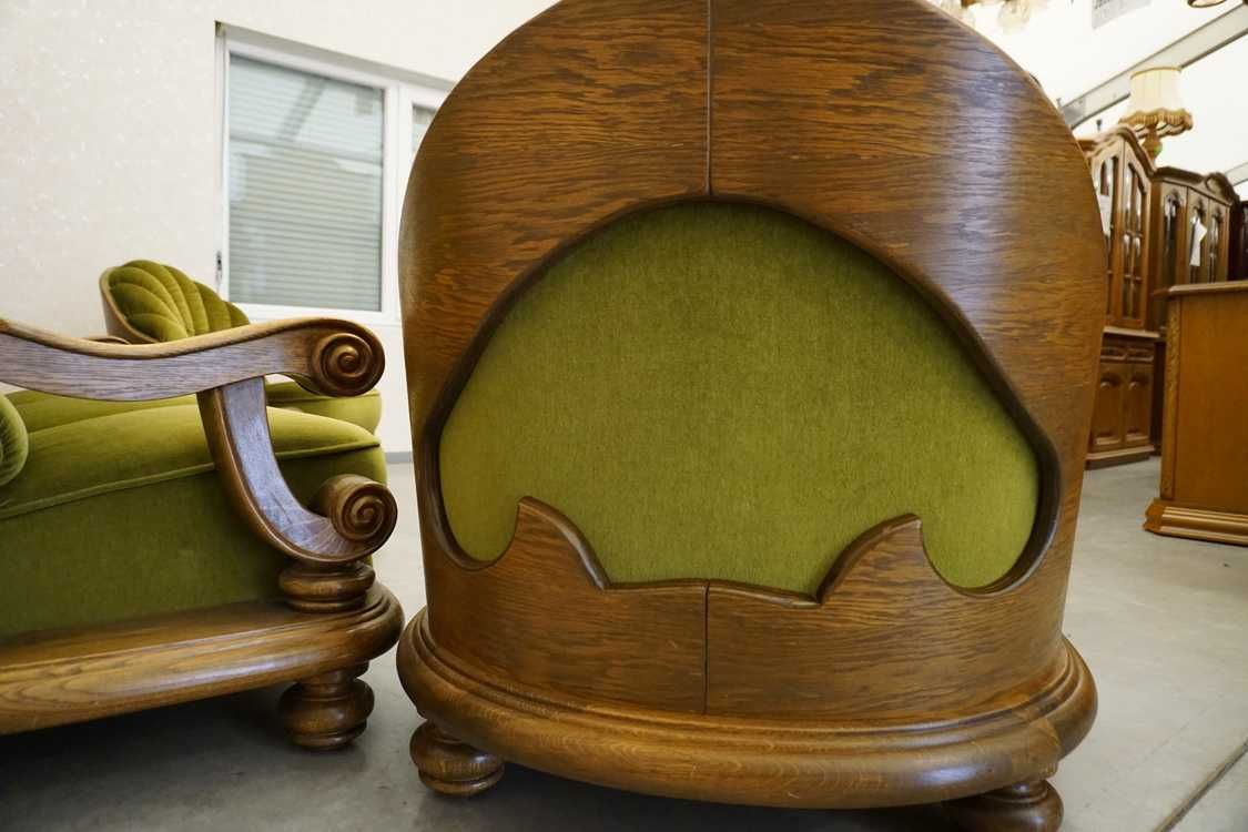 Zestaw na Stelażu Dębowym Stylowy Zielony Materiał 3+1+1   (w-1107)
