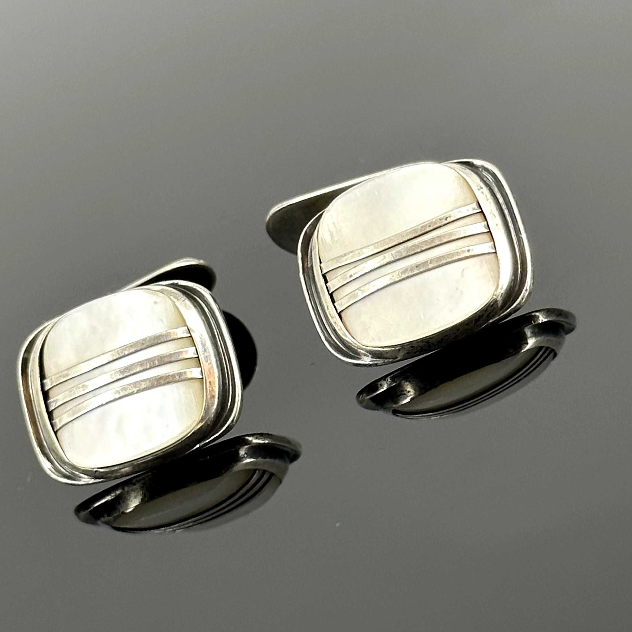 Srebro - Srebrne spinki - oryginał ART DECO z Perłami - próba 835