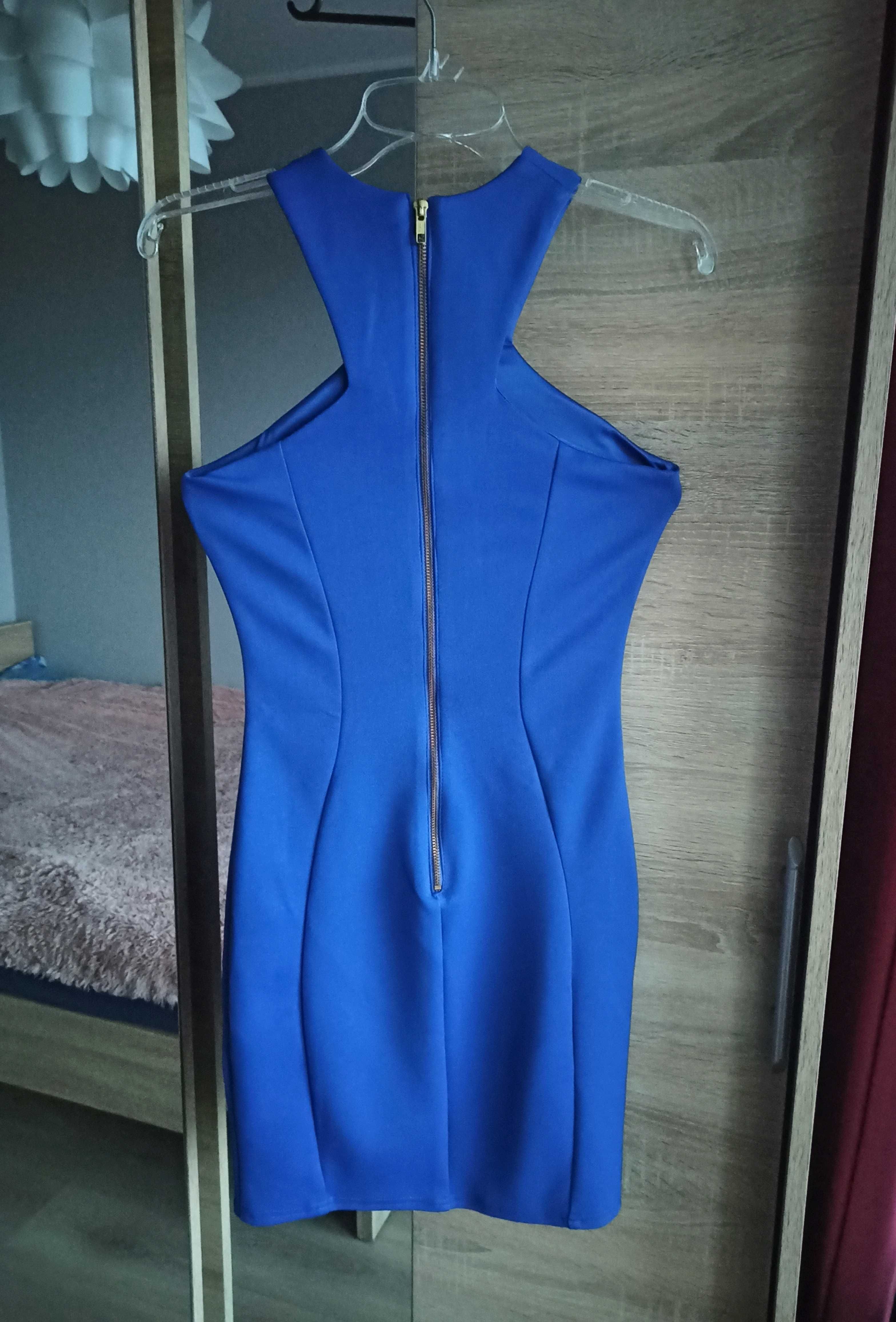 Sukienka chabrowa niebieska dopasowana ołówkowa mini M