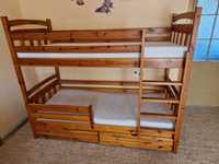 Łóżko piętrowe, sosna lite drewno, 180x80, materace
