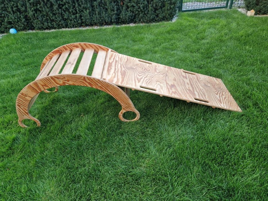 DUŻY Drewniany bujak / łuk wspinaczkowy Montessori + dwustronna zjeżdż