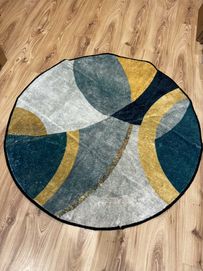 Okrągły dywanik, abstrakcyjny geometryczny dywan 116cm antypoślizgowy