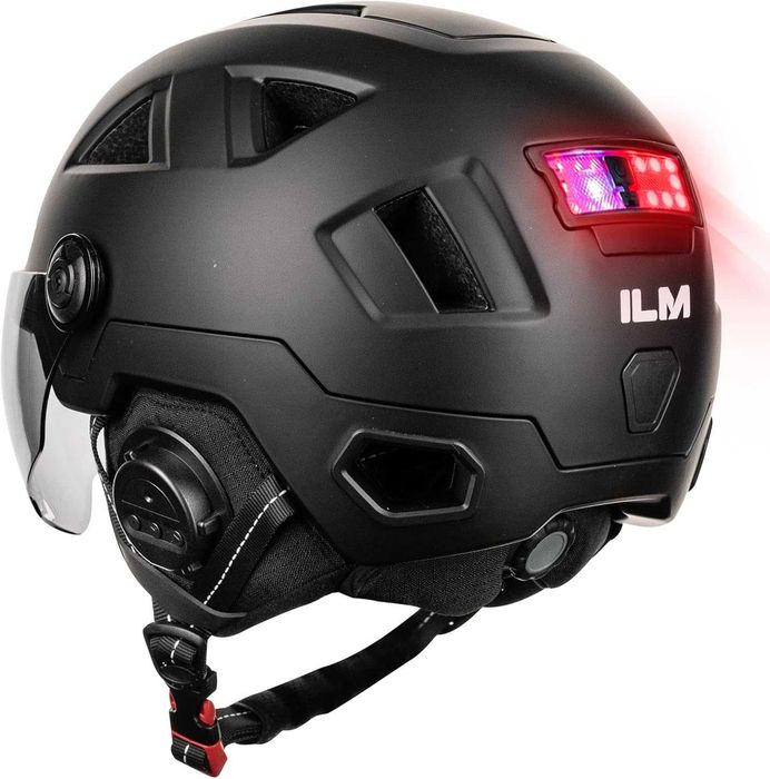 Kask rowerowy z bluetooth i oświetleniem LED, rozmiar XL czarny mat