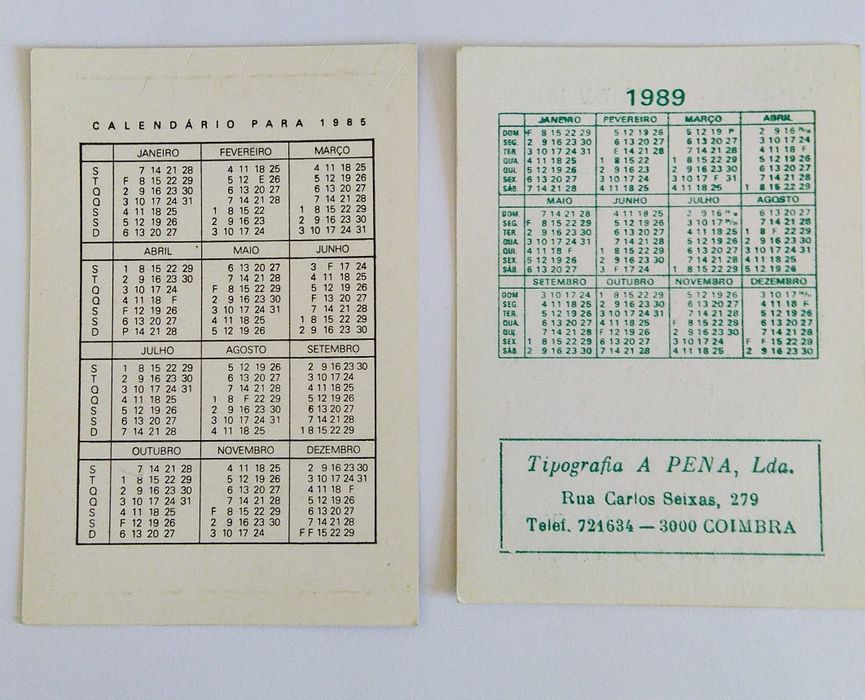 Calendários Universidade Porto e Coimbra