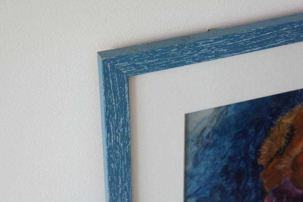 Miś w koszuli - ręczna sygnowana grafika w ramie obraz 54x44 cm szkło