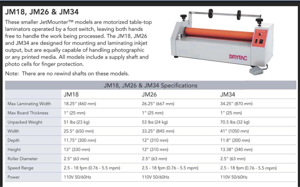Laminadora da mesa DRYTAC JM34 com a mesa de apoio