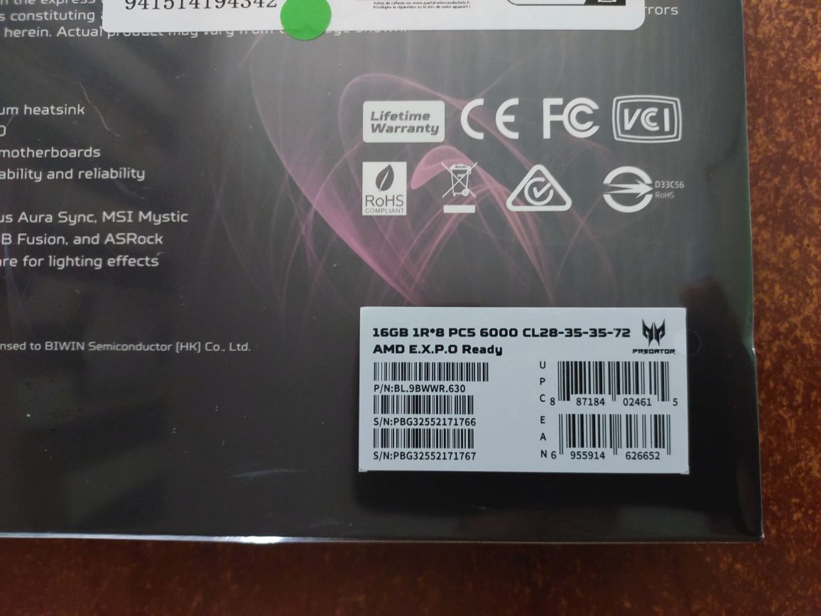 ACER PREDATOR Vesta RGB DDR5 32GB(2x16GB) 6000MHz cl28