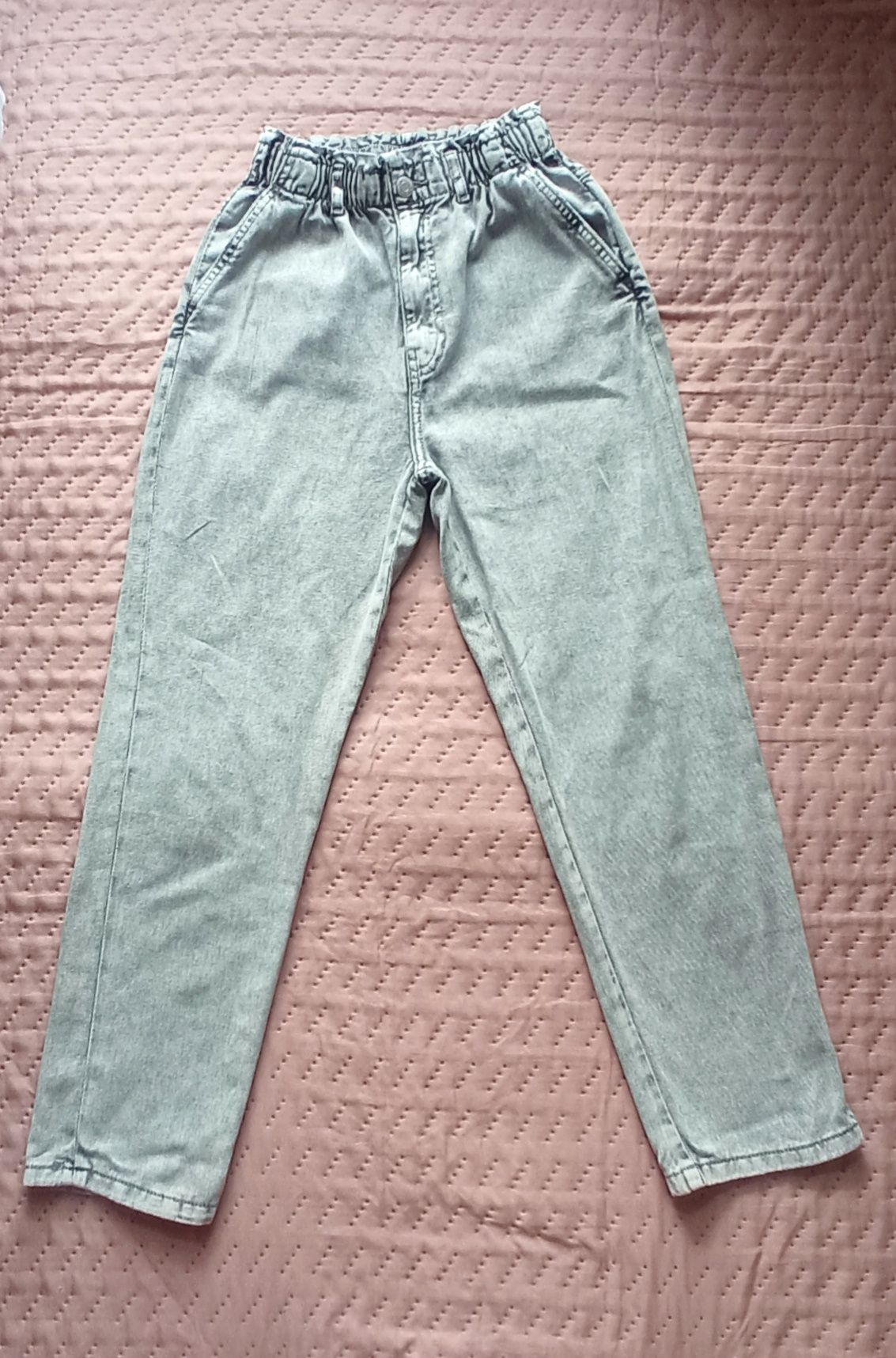 Spodnie jeansowe relaxed elastic waist szare denim hm 152 dziewczęce d