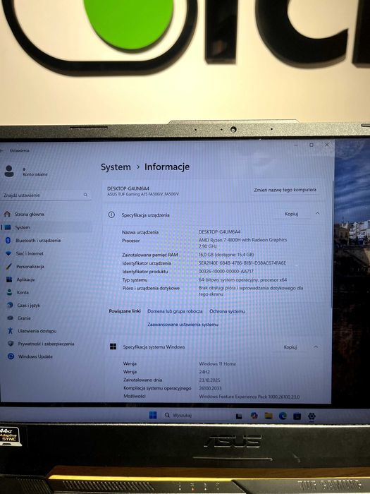 ASUS TUF GAMING FA506IV R7-4800H/RTX 2060/16GB/512GB SSD Klasa A-