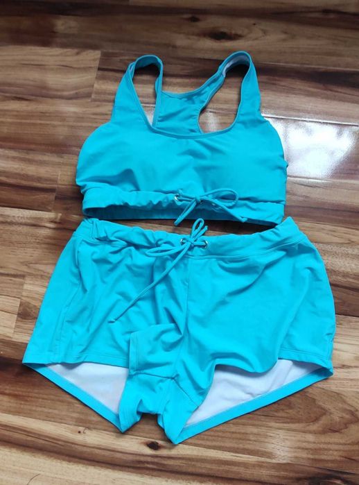 Piękne turkusowe bikini bustier, 2 części, używane, r. 42, Bonprix
