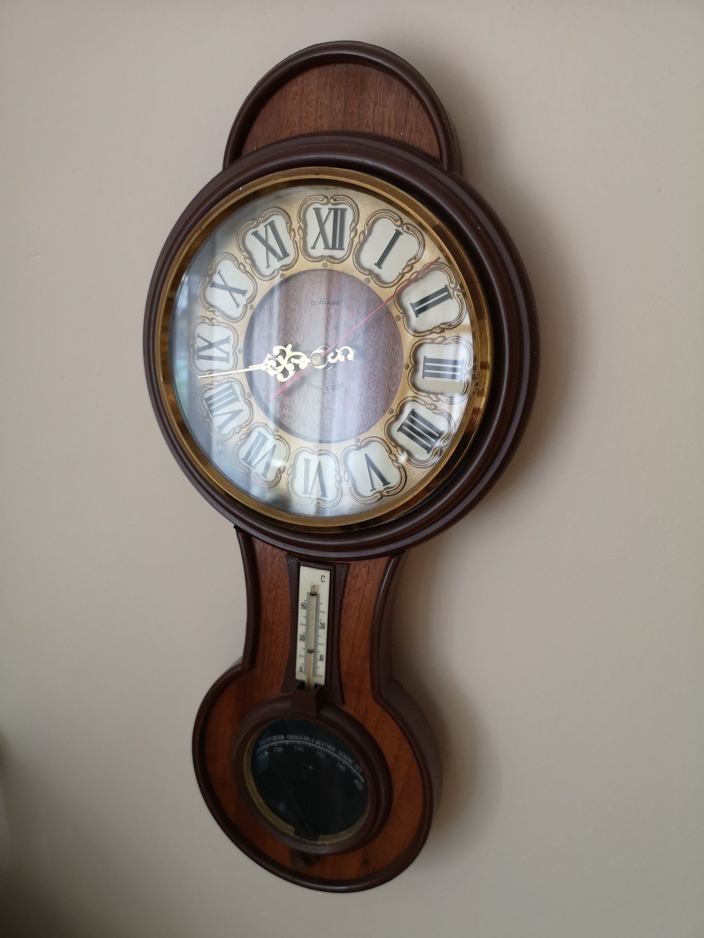 Zegar stary drewniany PRL duży antyk zabytkowy ścienny na baterie