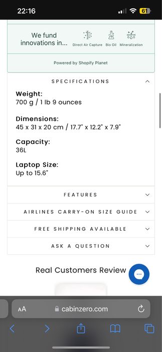 Plecak Cabin Zero 36 litrow