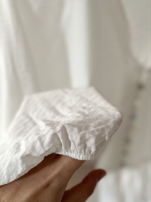 Luźna bluzka biała koszula oversize falbana wiskoza wiskozowa