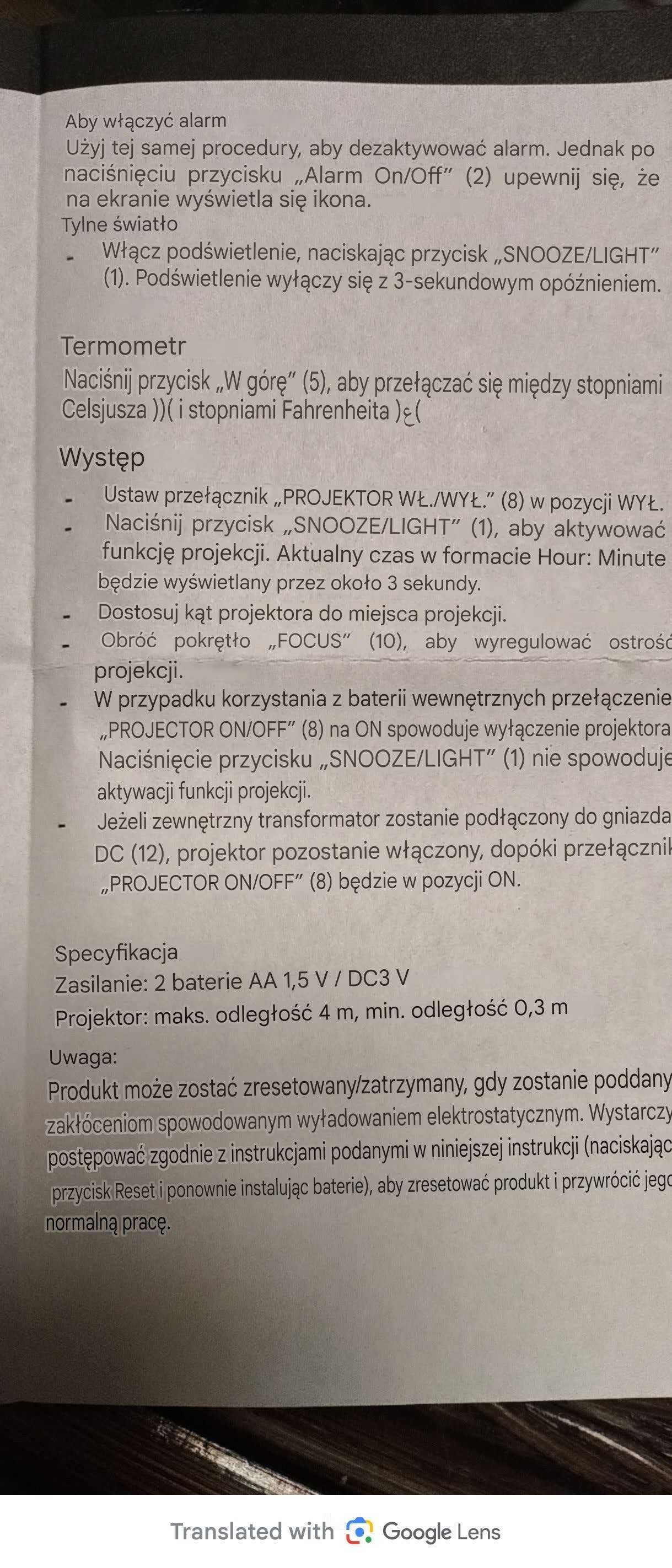 Zegar z rzutnikiem-projekcją, czas, temperatura, data Germanos