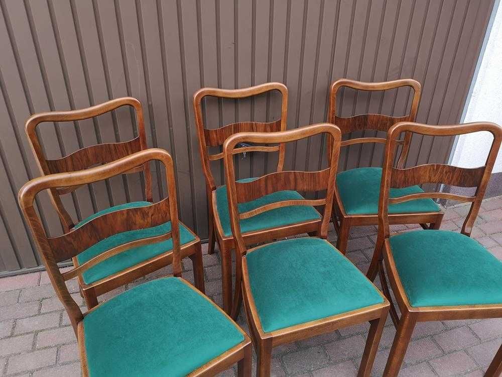 Krzesła ART-DECO Orzech-Buk Stare Antyk Komplet 6 Sztuk Po Renowacji.