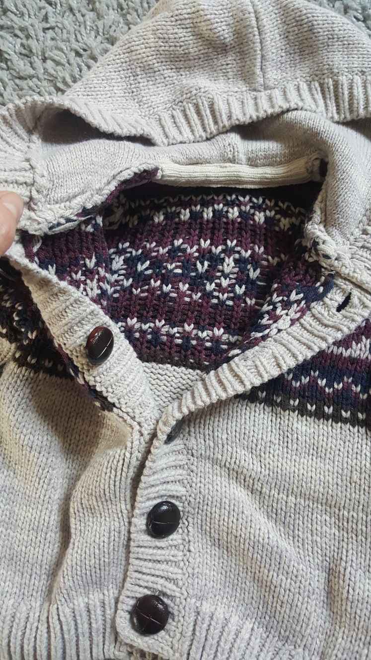Sweter sweterek świąteczny dla chłopca zimowy rozpinany 74 z kapturem