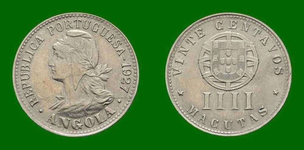 20 Centavos IIII Macuta 1927 Angola Portuguesa Alpaca Moeda